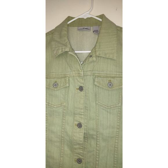 Chicos Platinum Denim Vest Sz 1 ( M) Sage Pastel Green Button Down Stretch - Picture 6 of 10